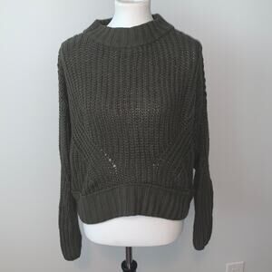 Moon & Madison Olive Green Open Knit Chunky Sweater Sz S